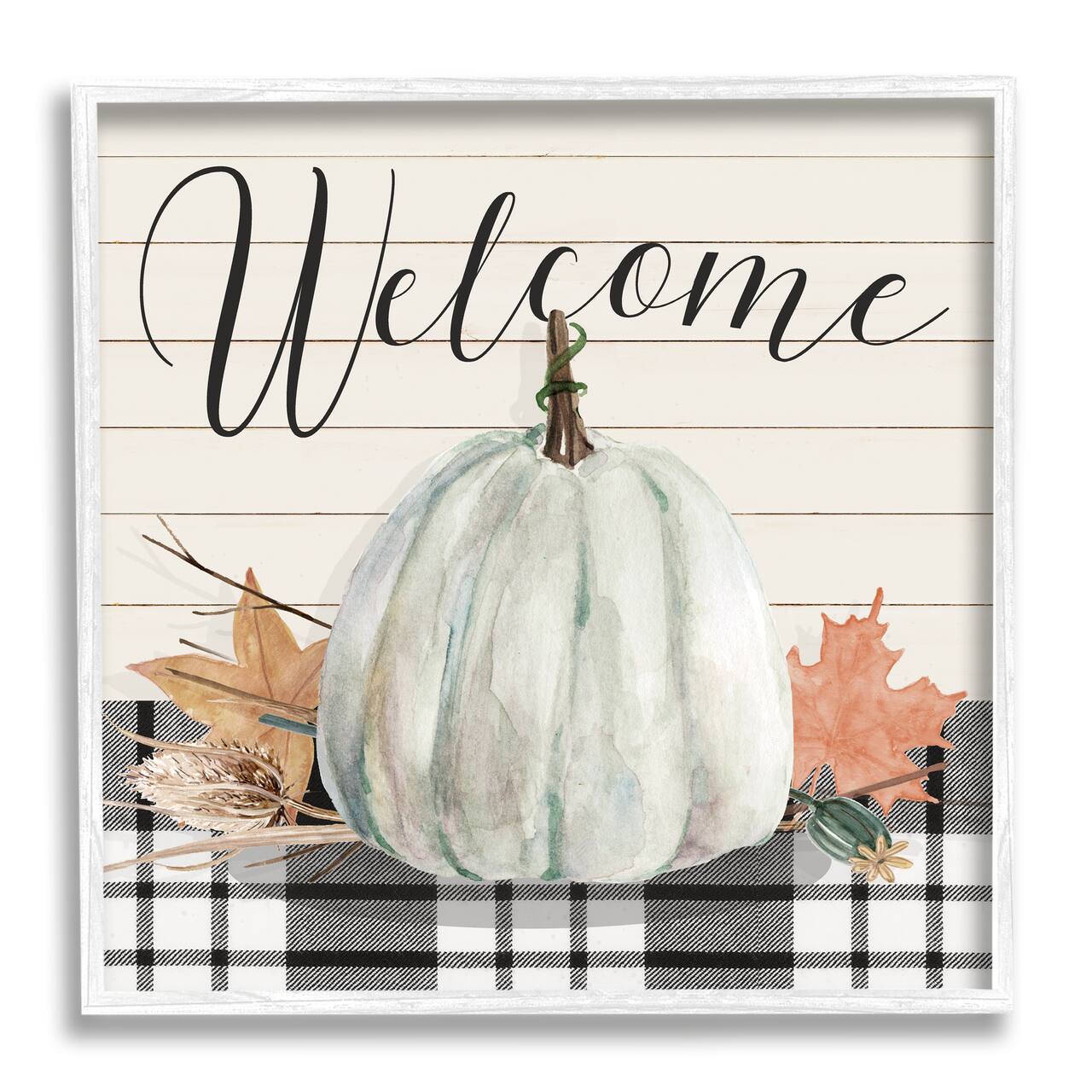 Stupell Industries Welcome Plaid Pumpkin Sign Framed Giclee Art